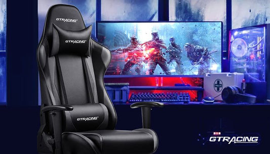 GTPLAYER Gaming Chair with Footrest, Lumbar Support, Adjustable Height, Swivel Seat, Headrest for Office or Gaming